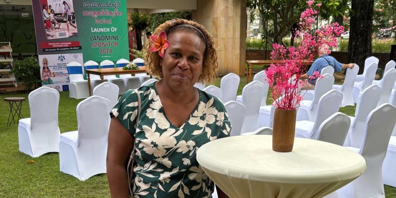 Maeverlyn Kabolo Pitanoe at the launch of The Monitor, during the Fifth Review Conference of the States Parties to the Anti-Personnel Mine Ban Convention – The Siem Reap – Angkor Summit on a Mine-Free World – taking place from 25 to 29 November 2024 in Siem Reap, Cambodia. Photo: David Riordan for SafeGround